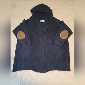 Navy Hooded Cardigan with Elbow Patches